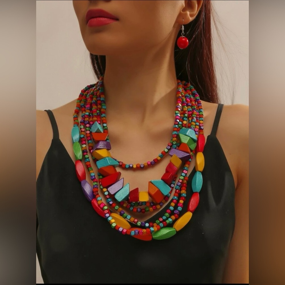 Multicolor Wood Bead Necklaces Statement Jewelry Accessories for Women​